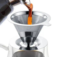 Stainless Steel Pour Over Coffee Cone Dripper Reusable Pour Over Coffee Filter Paperless Pour Over Holder Coffee Dripper