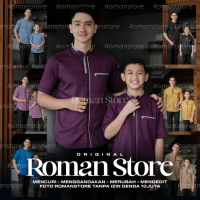 Baju Koko Couple Ayah Anak Laki Laki burgundy Lengan Pendek motif yusuf  Muslim Dewasa Katun Keluarg