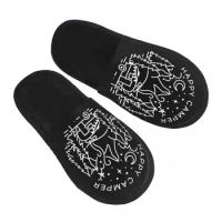 Camping Life Happy Camper Guest Slippers for Bedroom Women Custom Print House Shoes