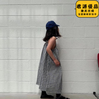 洋裝 女童洋裝 女童韓版格子吊帶裙 夏裝兒童海邊連衣裙 寶寶裙子 白色度假長裙 童裝連衣裙 連衣裙