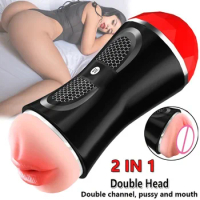 Fake Vaginal Double Head 2 In 1 Pocket Pussy Sexy Toys For Men Vagina Mouth 18+ Adults Male Silicone Masturbator