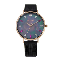 MANGO 甜美繽紛晶鑽時尚米蘭腕錶-MA6770L-BK-H(玫瑰金x黑色/36mm)