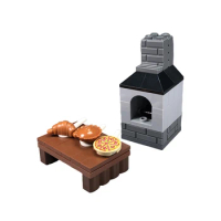 City MOC Oven Foods Model Educational Building Blocks Compatible Pizza Toys for Children Long Table Cities Birthday Present Toy