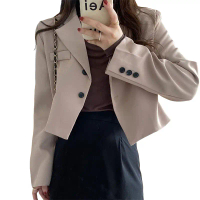 Blazer Jaket Crop Wanita Korean Style V-neck Baju Kerah Nyaman Cardigan Tangan Panjang  Atasan korea