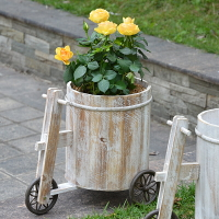 小推車園藝花盆加侖花盆陽臺多肉盆家用木質圓形大號月季種植花盆