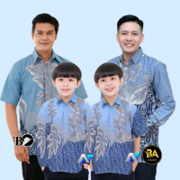 Couple Batik Ayah Dan Anak Laki laki Usia 2-10 Tahun Motif Terbaru Anggrek Biru KemKemeja Batik Ayah