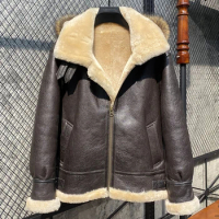 68% OFF Shearling Sheepskin Genuine Leather Coat Male B3 Bomber Jacket Aviator Outerwear Trench Flight Men Thick Winter Jacket