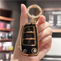 Car Key Case Cover with Bling Keyring for Audi A1 A3 A4 A6 Q1 Q3 Q5 Q7 S3 S4 S6 R8 TT Key Shell Cover Girly