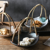 日式餐具藝術盤子特色仿古水果籃子藤編吊盤餐廳涼菜酥肉小吃擺盤