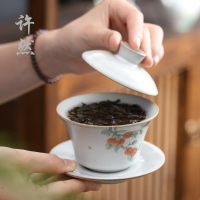 汝窯月白蓋碗陶瓷可養開片大號功夫茶具三才碗敬茶碗單品泡茶器 茶具組 泡茶器具