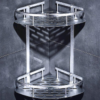 HTOP太空鋁免鑽牆 附6片無痕掛勾 雙層浴室置物架  轉角角落架 透明防水貼 免鑽孔