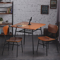 一桌二椅工業風復古微笑餐桌椅組合(桌75x75x73cm)