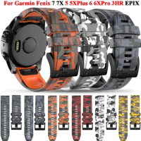 26 22MM Silicone Camouflage Watch Band Strap For Garmin Fenix 6X 6Pro 7X 7 Easyfit Wristband Fenix 5 5X Plus Smartwatch Bracelet