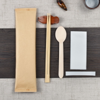一次性餐具 一次性筷子飯店快餐商用牛皮紙衛生批發碳化筷外賣餐具定制四件套