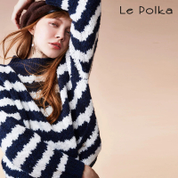 【Le Polka】微高領條紋雙貼袋上衣-女