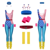 80s 90s Workout Costume Leotard Legging Tracksuit Women Female Cosplay Costume Fantasia Dress Up Outfits Halloween Carnival Suit