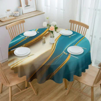Marble Texture Aqua Green Waterproof Tablecloth Tea Table Decoration Round Table Cover for Kitchen Wedding Home Dining Room