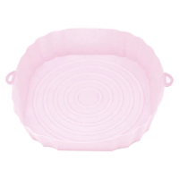 20Cm Air Fryers Oven Baking Tray Fried Chicken Basket Mat AirFryer Silicone Pot Round Replacemen Pink
