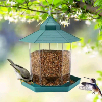Rumah Gazebo Gantung Tempat Makanan Burung Liar Hijau PP+PSS 19x23cm Kapasitas 500ml untuk Dekorasi 