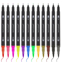 Bview Art 12 Coloring Brush and Fine Tip Art Marker Set Dual Brush Pens for Calligraphy, Drawing, Manga, Bullet Journal