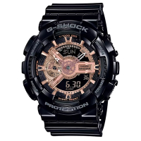 CASIO卡西歐 G-SHOCK 街頭時尚 亮黑大錶面數位指針雙顯錶 GA-110MMC-1A 玫瑰金