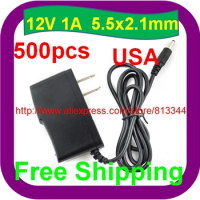 500 pcs DC 12V 1A/1000mA USA PLUG Power Supply Adapter for CCTV Cameras Sky Netgear Routers 12W adap