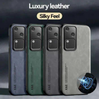 Luxury Leather Case For VIVO V30 Pro V29E V27 V25 Y200 Y75 S18 S17 S16 E X100 Pro Ultra Cover With Metal Plate Support Car Hold