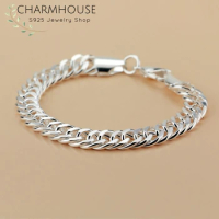 Pure Silver 925 Link Chain Bracelets For Man 10mm Bangle &amp; Bracelet Pulseira Wristband Male Fine Jewelry Hand Accesories Gifts