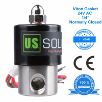 U.S. Solid 1/4" Stainless Steel Electric Solenoid Valve 24 V AC Normally Closed for Water, Air, Diesel, CE Certified