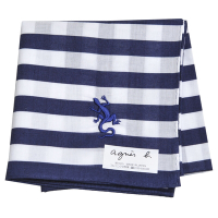 agnes b 條紋品牌蜥蜴圖騰LOGO刺繡帕領巾(黑白底)