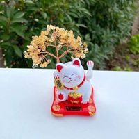 全城熱賣 - 招財貓水晶發財樹擺件家居客廳玄關裝飾品店鋪開業喬遷新居禮品黃水晶發財樹太陽能招財貓