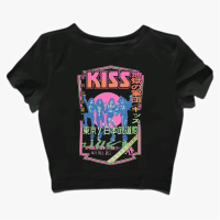 CROP TOP KISS | BAND METAL MUSIK ROCK | GRUNGE | CROPTOP HITAM | CROP TEE SLIM FIT STYLE Y2K VINTAGE