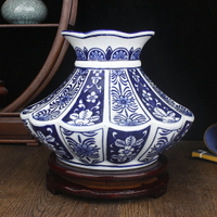 青花陶瓷器花瓶大口徑創意新中式工藝品擺件玄關客廳多寶閣裝飾品