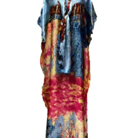 African Dresses For Women Popular New Fashion Summer Boho Loose Kaftan Dress Turkey Muslim Printed Silk Abaya For Holiday