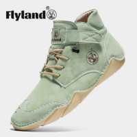FLYLAND Men's Chukka Boots Casual Leather Shoes Fashion Male Driving Shoes Vintage Hand Stitching Soft Work Office Shoes