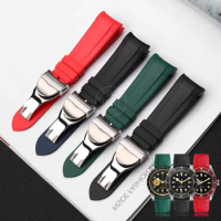 22mm Natural Rubber Silione watch band Special for Tudor Black Bay GMT Curved End Pin/Folding buckle Black Red greenWrist Strap