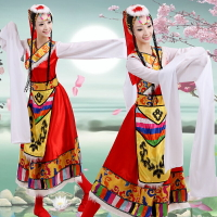 藏族舞蹈演出服裝女 成人短袖演出服 長裙廣場舞民族服裝表演服飾