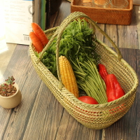 家用竹籃手提手工編織買菜籃子竹編裝雞蛋藤編長方形購物果筐小號