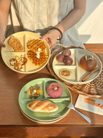 211減脂餐盤分格圓形三格陶瓷盤子早餐大人兒童分餐盤減肥水果盤