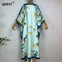 WINYI 2023 new Africa Fashion boho Popular printed Silk Kaftan Maxi dress Summer Beach Bohemian kaftan long dress for lady