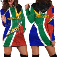 South Africa Country Flag Springboks 3D Printed Autumn Hoodies Dress Women Casual Wear Long Sleeve Hooded Dress-4
