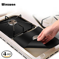 4Pcs/set Reusable Gas Stove Protector Non-Stick Glass Fiber Gas Stove Burner Cover Mat Pad Clean Liner For Kitchen Cookware