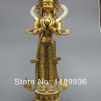 29"Tibet Refined Bronze Gilt Stand Kwan-Yin guanyin Bodhisattva Buddha statue