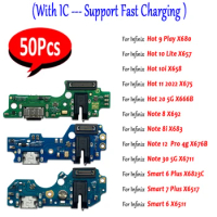 50Pcs，USB Charging Connector Plug Port Dock Cables For Infinix Hot 9 Play 10 Lite 10i 11 20 Note 8 8i 12 30 5G Smart 6 Plus 7