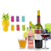 7 Pieces Pineapple Silicone Bottle Stopper Wine Glass Markers Silicone Charms And Wine Stoppers Bottle Spouts for Liquor Copper