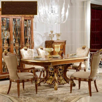 European solid wood dining table and chair combination marble French royal court round dining table oval dining table