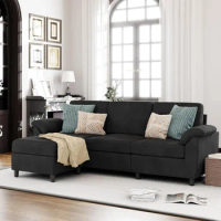 Convertible Modular Sofa, Small Sofa in Linen Fabric with Removable Pillow,3 Seater L Shaped Sofa, Suitable for Living Rooms