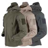 Hunting Shark Skin Soft Shell Clothes Men Tactical Windproof Waterproof jacket Flight Pilot Hood Coat Field bomber Jacket