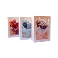 500pcs Custom Gift Flower Paper Bags, Fashion Kraft Paper Bag with PVC Clear Transparent Window for Christmas Party