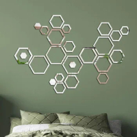 24pcs Hollow 3D Hexagonal Mirror Wall Sticker DIY Honeycomb Decoration Self Adhesive Paper Waterproof Home Living Room Bedroom